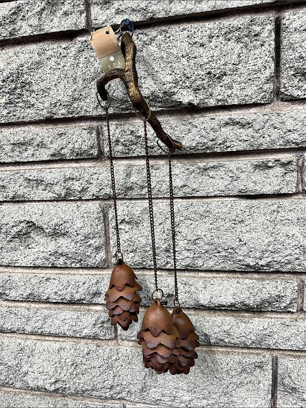 SPI Garden Triple Pinecone Cast Iron Wind Chime Rustic Bronze 26” w/ Tag